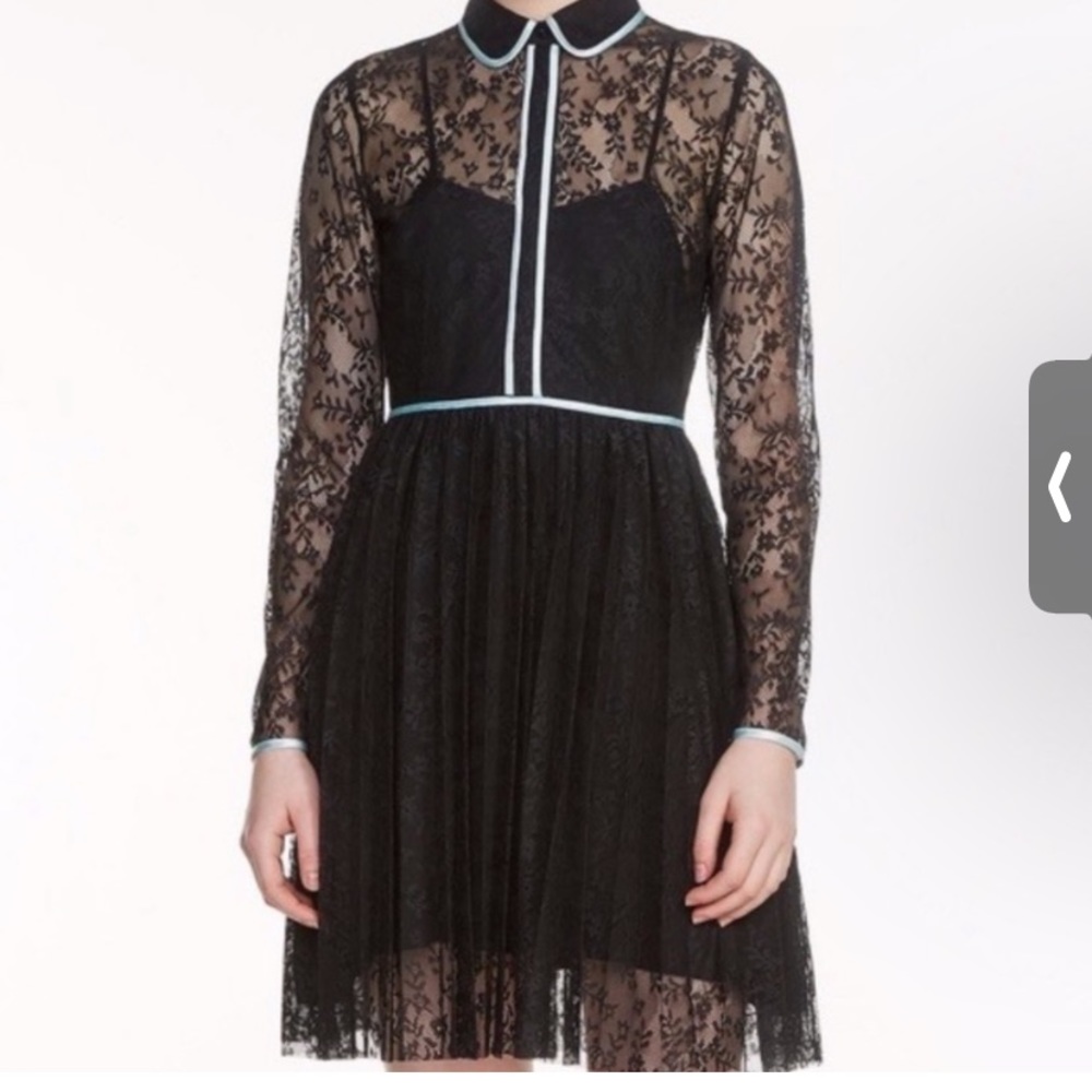 NWT maje black lace and blue pleated dress size 3/Large